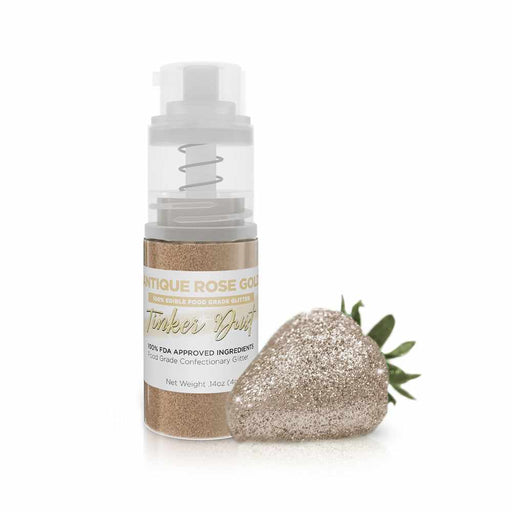 Rose Gold Mini Edible Glitter Spray with Strawberry Decorated with Glitter. | Bakell.com