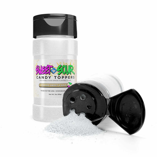 a bottle of sour candy powder leaking dust after tipping over