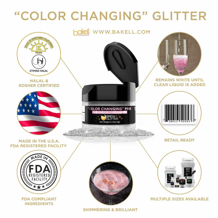 Pink Color Changing Wine & Champagne Glitter, 100% Edible Glitter | Bakell.com