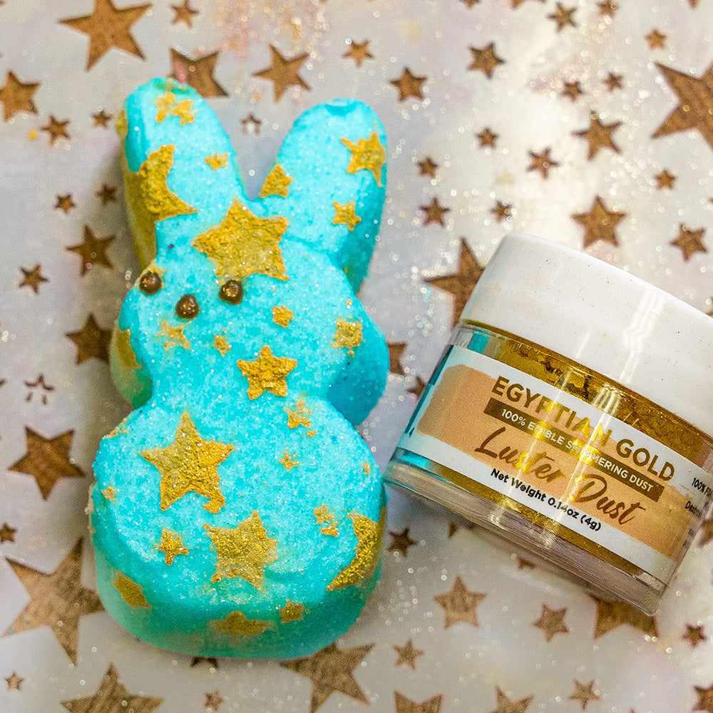 blue and gold easter bunny with luster dust