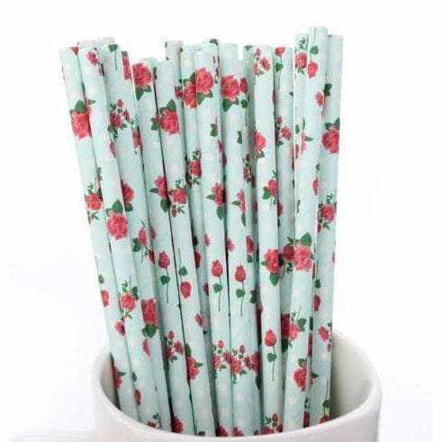 Light Blue Floral Cake Pop Party Straws | Bulk Sizes-Cake Pop Straws_Bulk-bakell