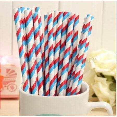 Light Blue & Red Candy Cane Stripes Cake Pop Party Straws -Cake Pop Straws-bakell