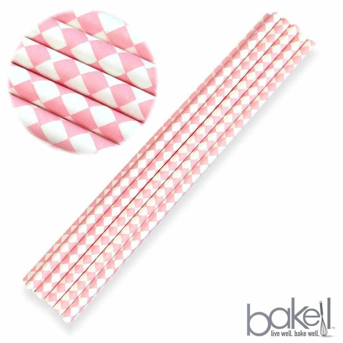 Light Pink and White Diamond Print Cake Pop Party Straws-Cake Pop Straws-bakell