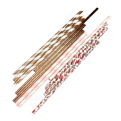 Metallic Rose Gold and Floral Mix Cake Pop Party Straws-Cake Pop Straws-bakell