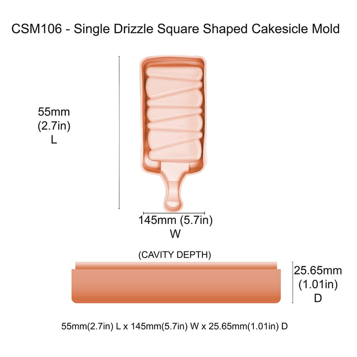 Single Drizzle Square Cakesicle Mold | Fancy Cake Molds | Bakell