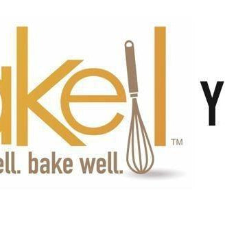 Bakel logo with a whisk and "live well. bake well." next to the YouTube logo.