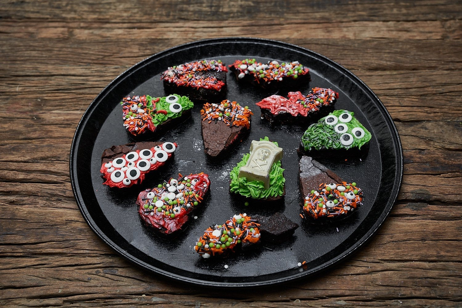 monster brownies on a halloween platter