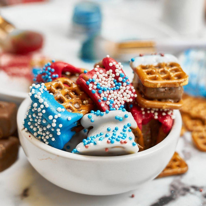 Red, White, and Blue Chocolate Pretzel Bites-Bakell®
