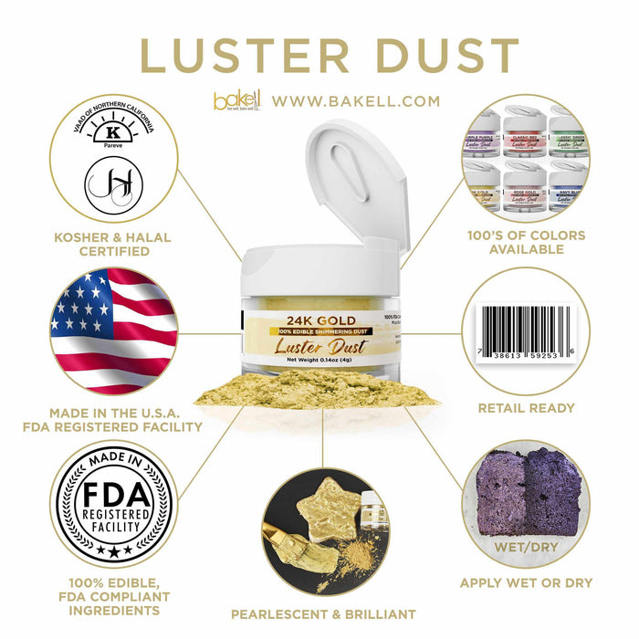 24K Gold Edible Luster Dust | 100% Dessert Glitter  | Bakell.com