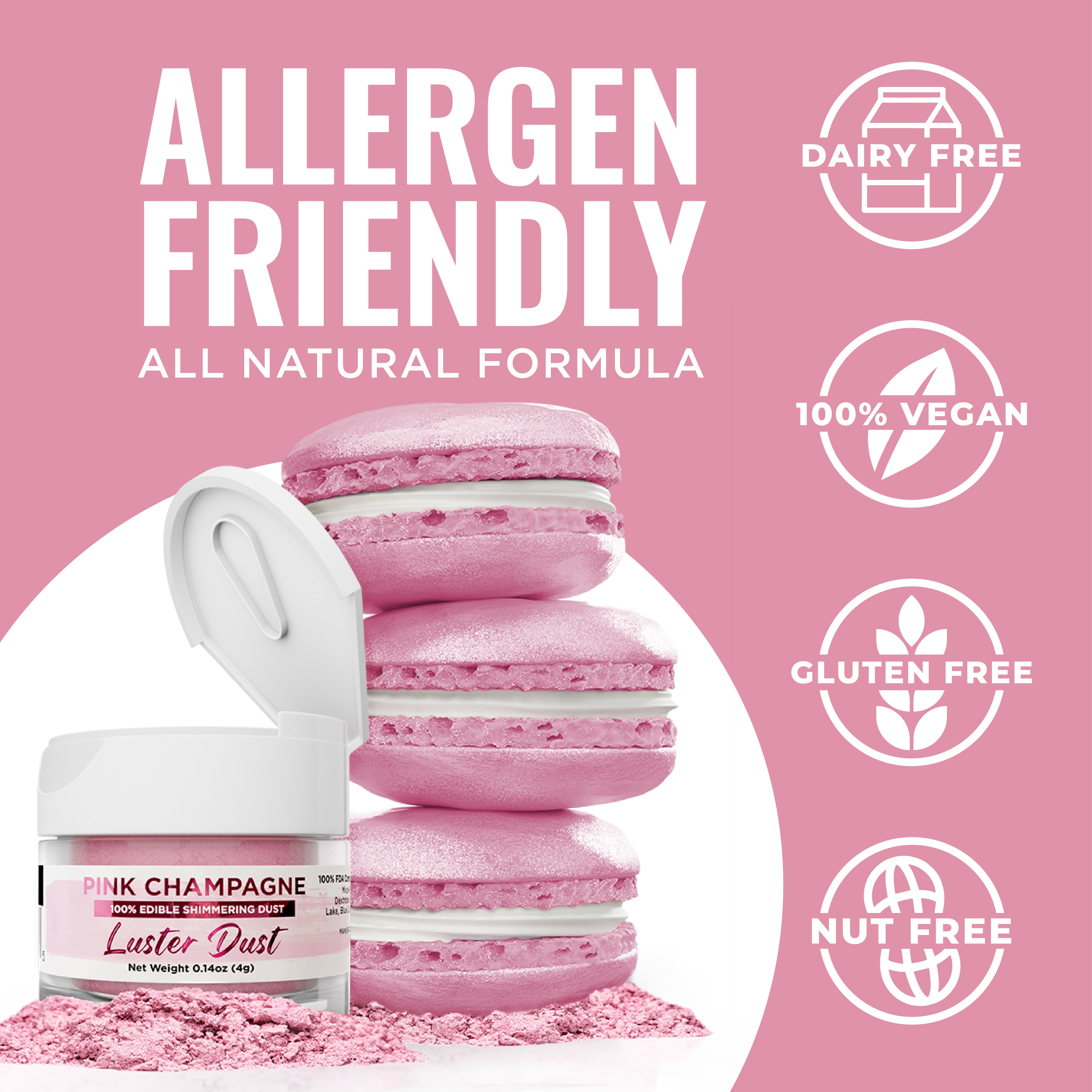 Pink Champagne Luster Dust Edible | Bakell