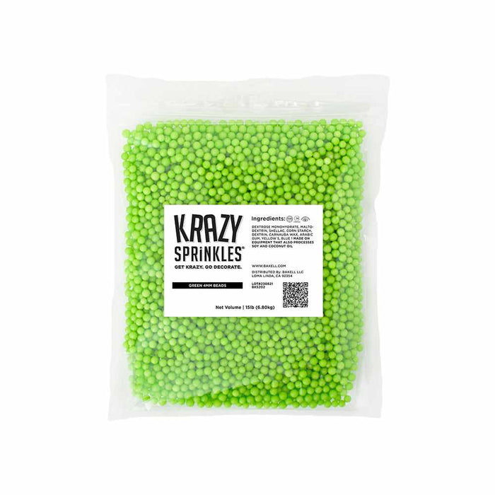 1 lb bag of Krazy Sprinkles green 4mm edible beads.