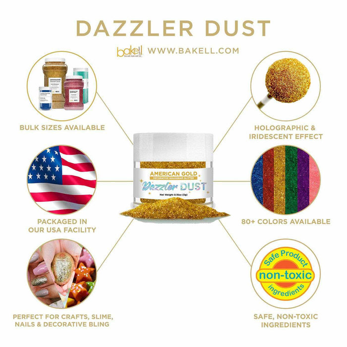 Edible American Gold Dazzler Dust | Gold Craft Glitter | Bakell