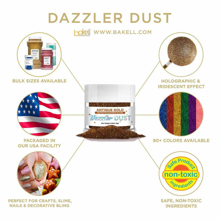 Antique Gold Edible Dazzler Dust | Gold Decorating Glitter | Bakell