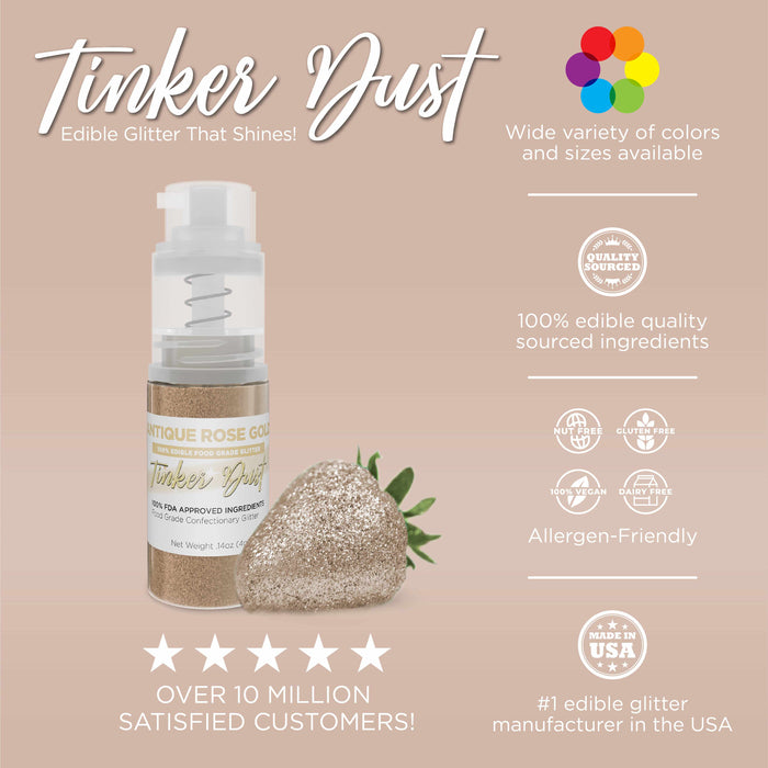 Antique Rose Gold Edible Glitter Spray 25g Pump | Tinker Dust®-B2C_Tinker Dust_25g Pump-bakell