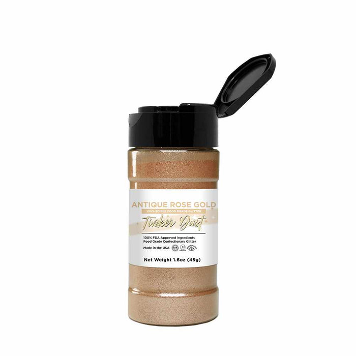 Front View of Rose Gold Edible Glitter Shaker, 45 gram | bakell.com