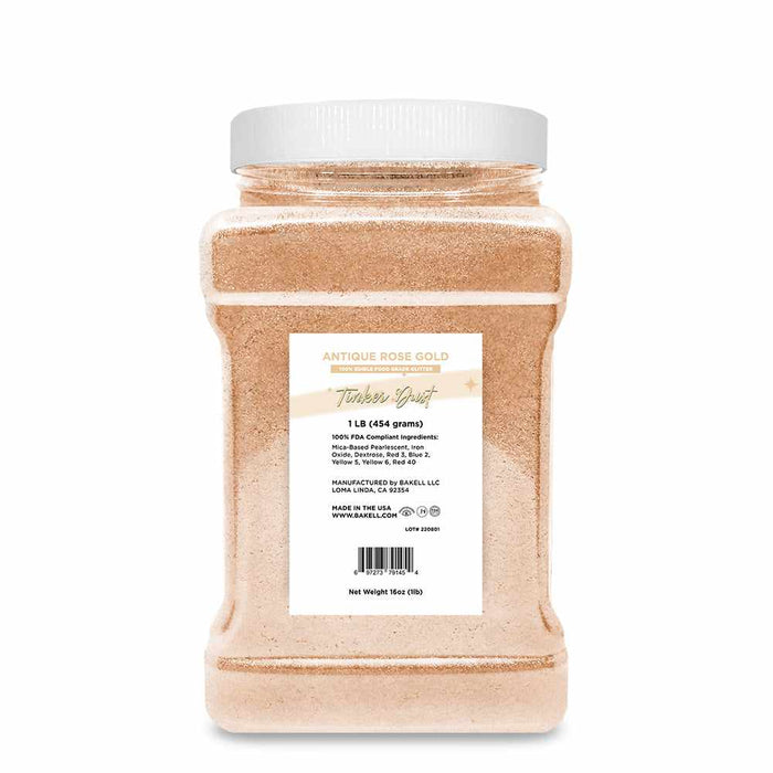 Front View of Rose Gold Edible Glitter, 1 pound | bakell.com