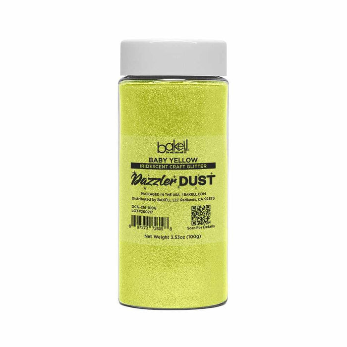 Baby Yellow Dazzler Dust, 100g jar of UV reactive iridescent craft glitter.