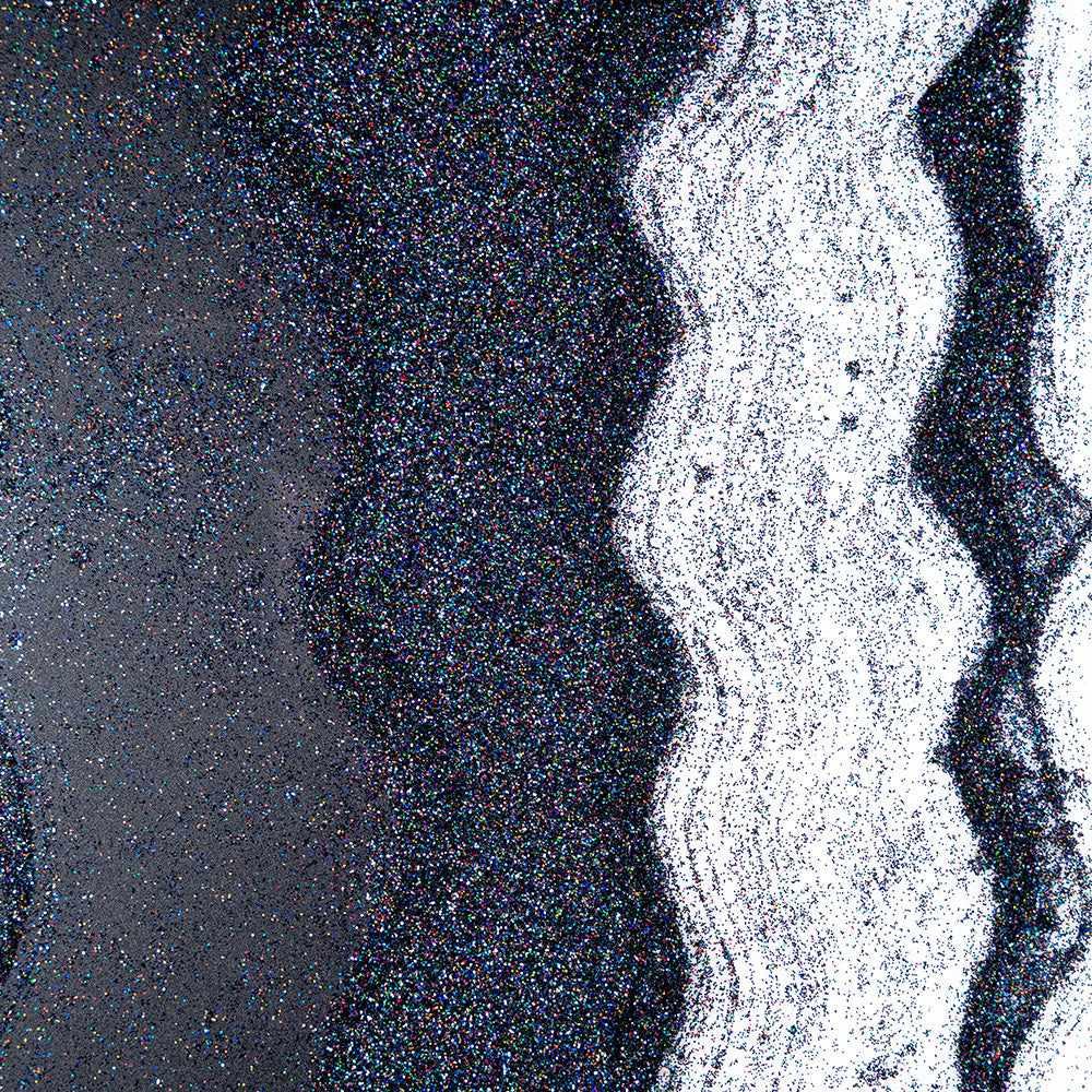 Black Magic Ultrafine Holographic Craft Glitter Dazzler Dust, shimmering black polyester with rainbow prisms.