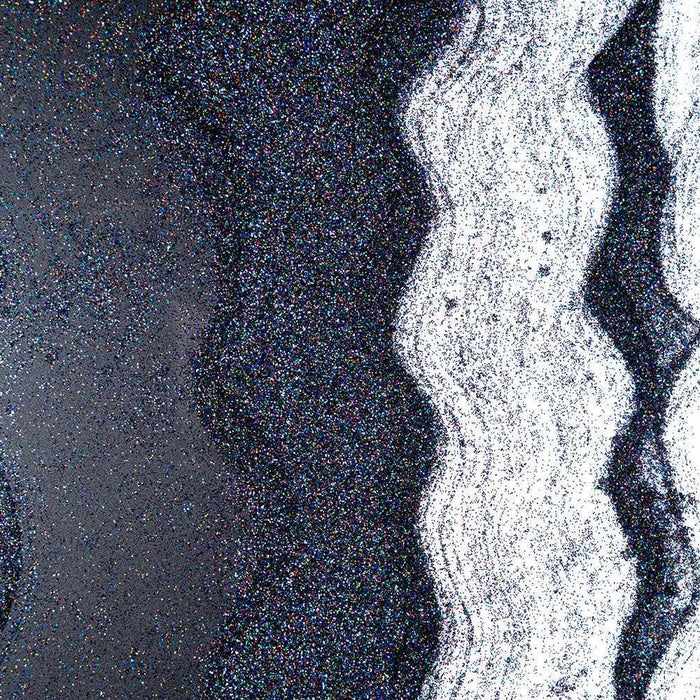 Black Magic Ultrafine Holographic Craft Glitter Dazzler Dust, shimmering black polyester with rainbow prisms.