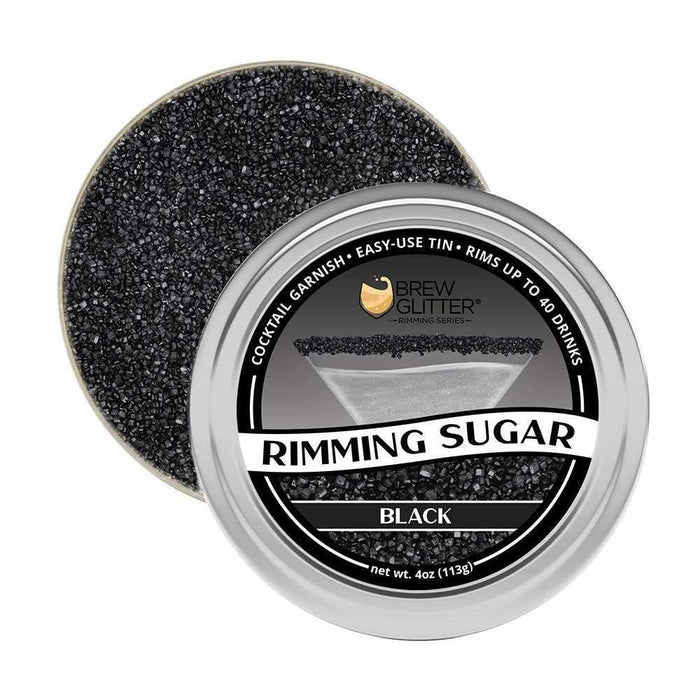 Brew Glitter Black Rimming Sugar in an easy-use tin, perfect for garnishing up to 40 drinks.