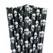 pack of black paper straws with printed skulls