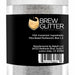 Clear jar of white Brew Glitter, a mica-based pearlescent powder for beverages.