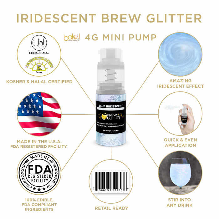 Blue Iridescent Edible Glitter Mini Spray Pump | Brew Glitter | Bakell