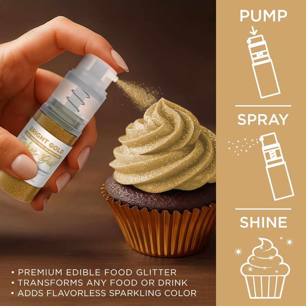 Bright Gold Edible Glitter Spray 4g Pump | Tinker Dust®-B2C_Tinker Dust_Mini Pump-bakell