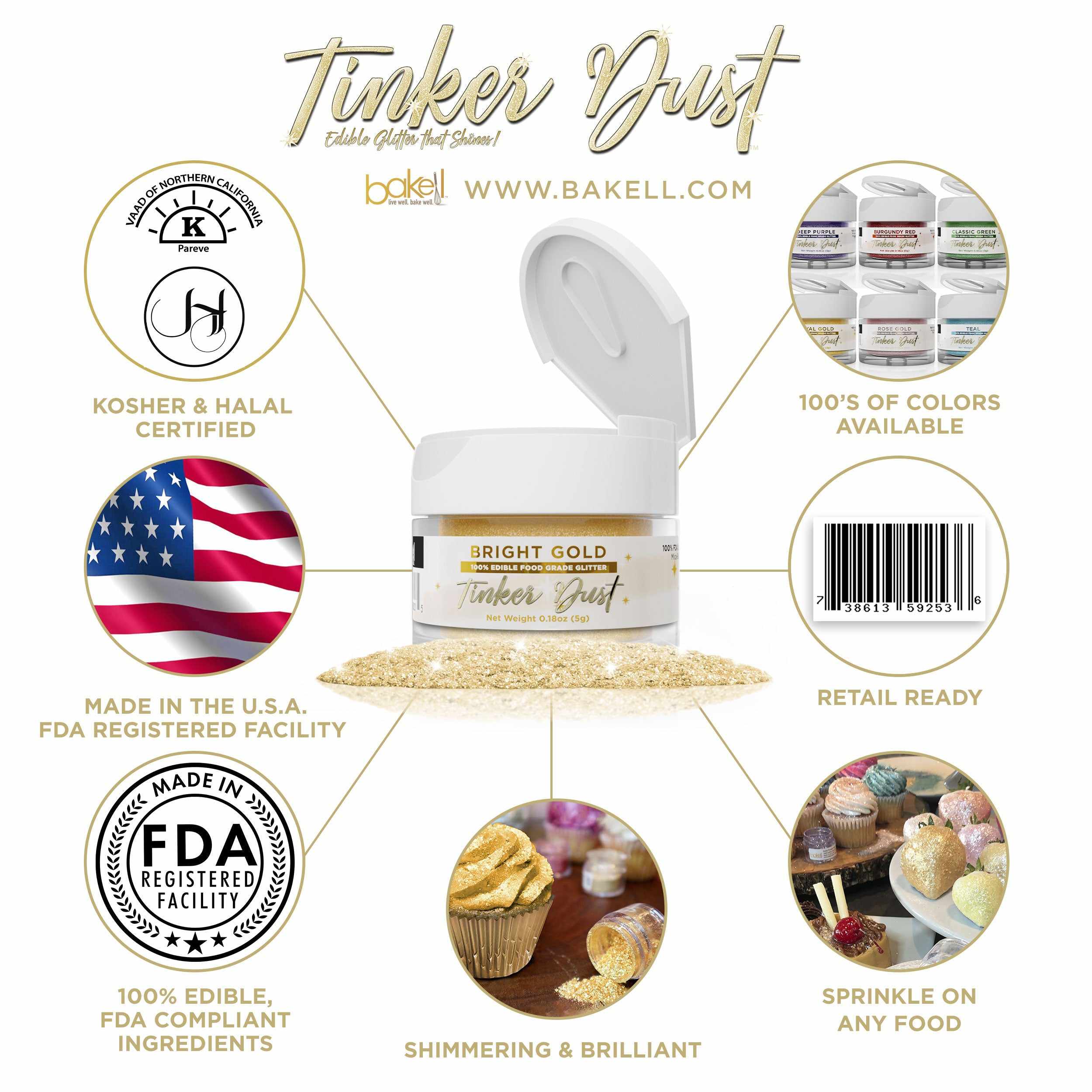 Bright Gold Edible Glitter | Tinker Dust® 5 Grams-Tinker Dust_5G_Google Feed-bakell