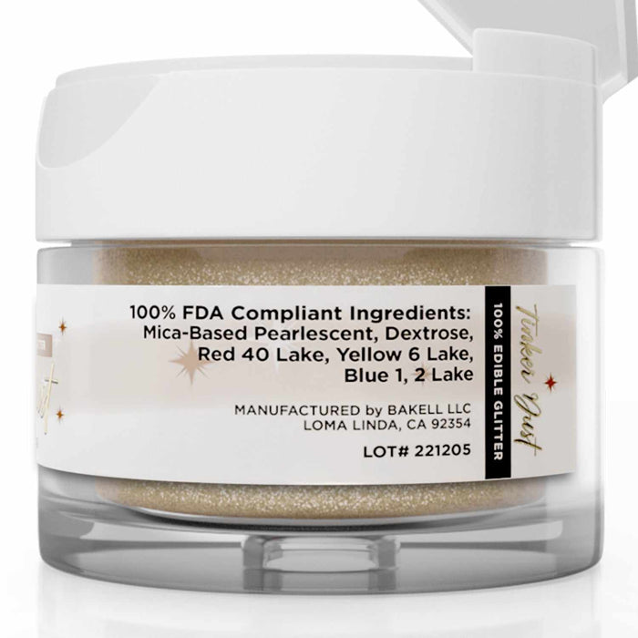 Close Up view of the back side of Brown Edible Glitter 5 gram Jar | bakell.com