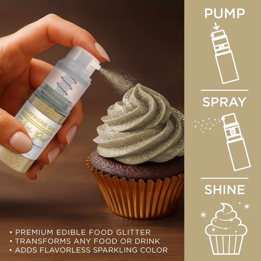 Champagne Gold Edible Glitter Spray 4g Pump | Tinker Dust®-B2C_Tinker Dust_Mini Pump-bakell