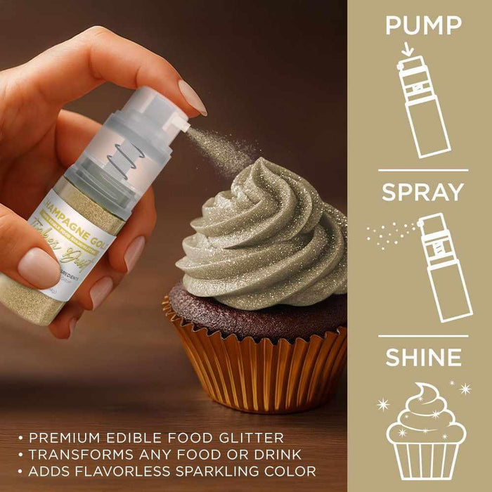 Champagne Gold Edible Glitter Spray 4g Pump | Tinker Dust®-B2C_Tinker Dust_Mini Pump-bakell