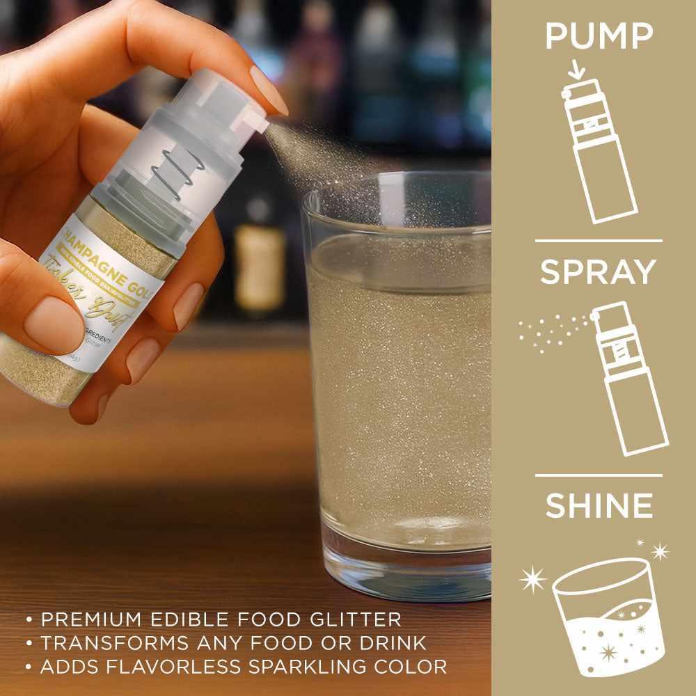 Champagne Gold Edible Glitter Spray 4g Pump | Tinker Dust®-B2C_Tinker Dust_Mini Pump-bakell