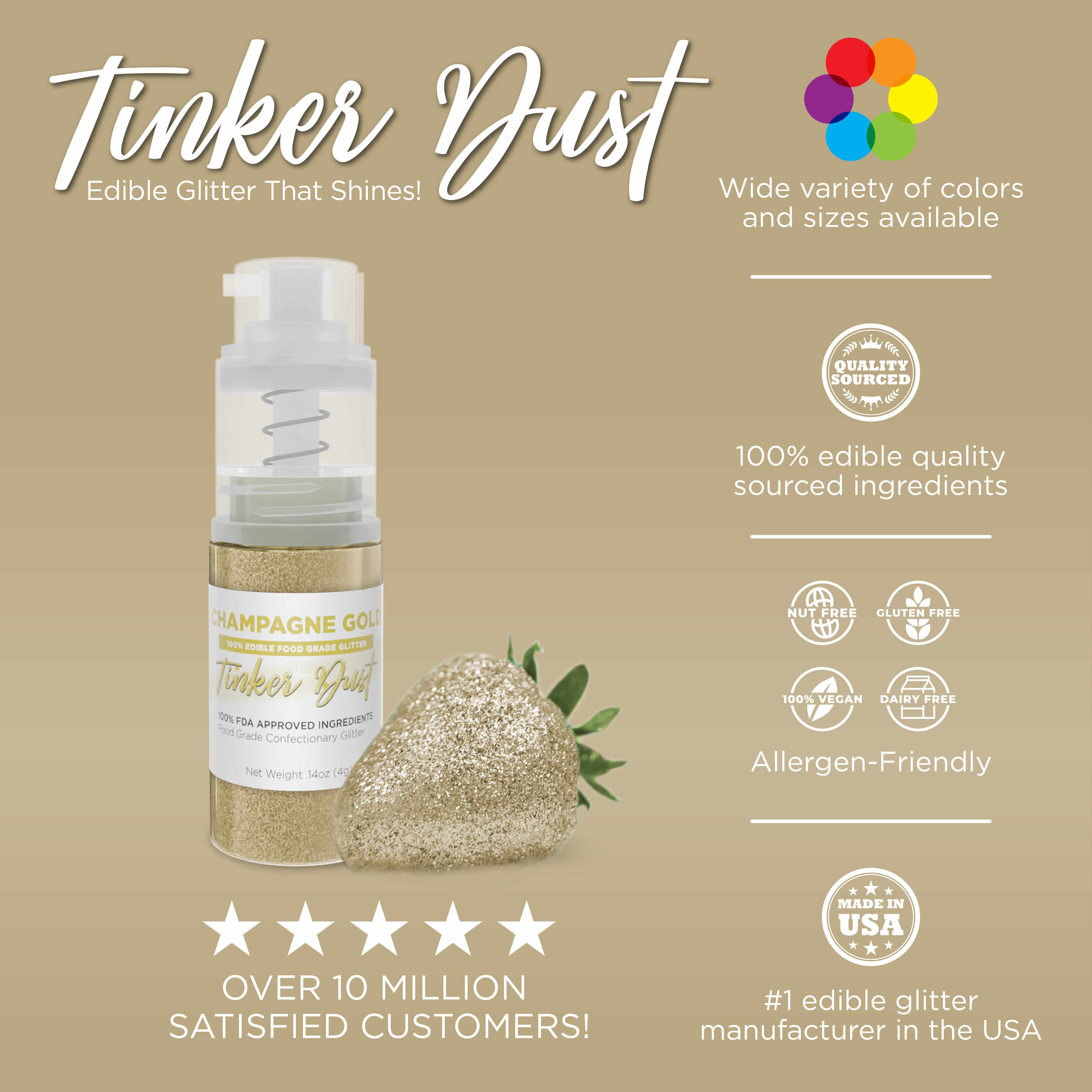 Champagne Gold Edible Glitter Spray 4g Pump | Tinker Dust®-B2C_Tinker Dust_Mini Pump-bakell