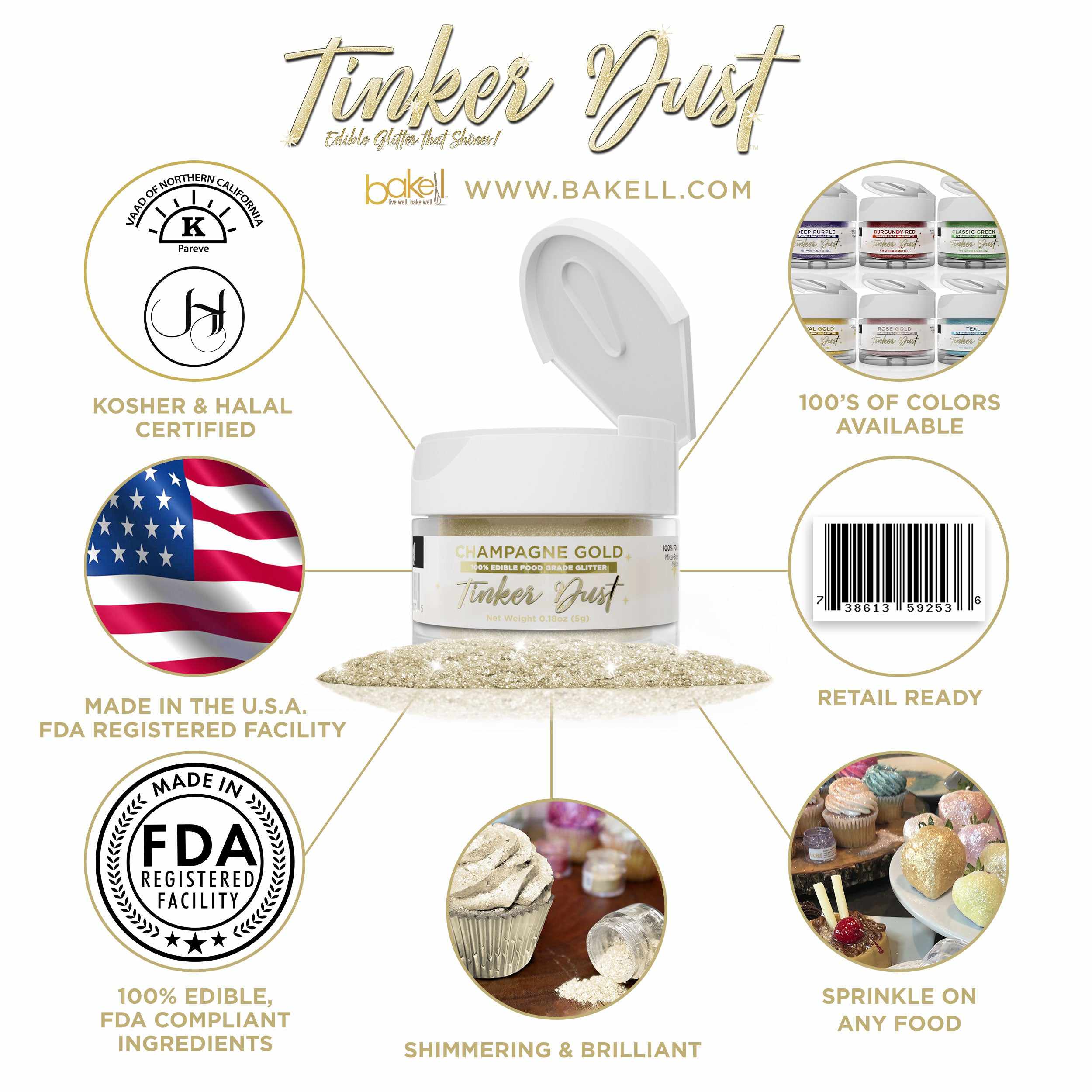 Champagne Gold Edible Glitter | Tinker Dust®-Tinker Dust-bakell