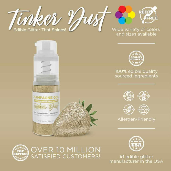 Champagne Gold Tinker Dust® Glitter | 4g Spray Wholesale-Wholesale_Tinker Dust_Mini Pumps-bakell