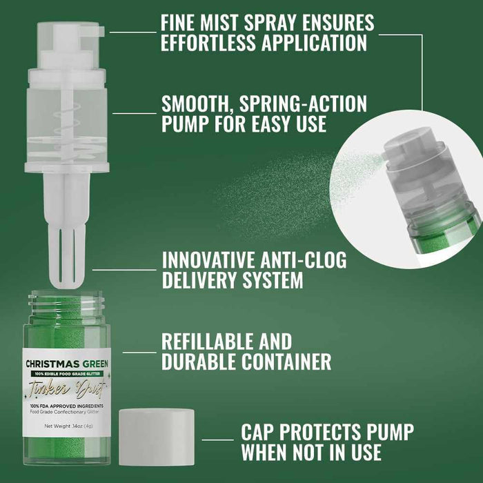 Christmas Green Edible Glitter Spray 4g Pump | Tinker Dust®-B2C_Tinker Dust_Mini Pump-bakell