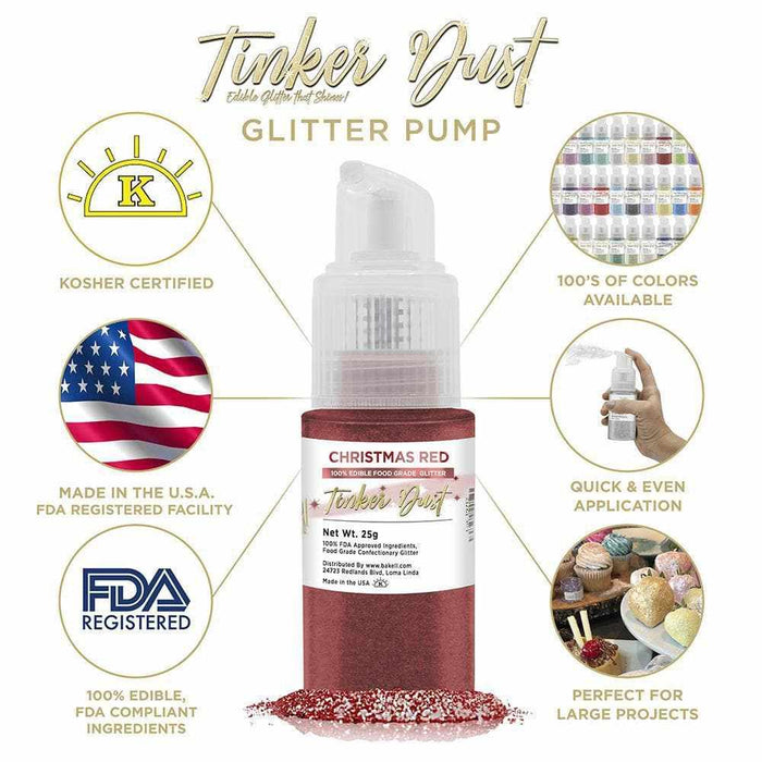 Christmas Red Edible Glitter Spray 25g Pump | Tinker Dust | Bakell