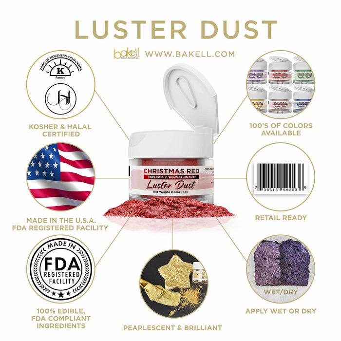 Christmas Red Edible Pearlized Luster Dust | Bakell