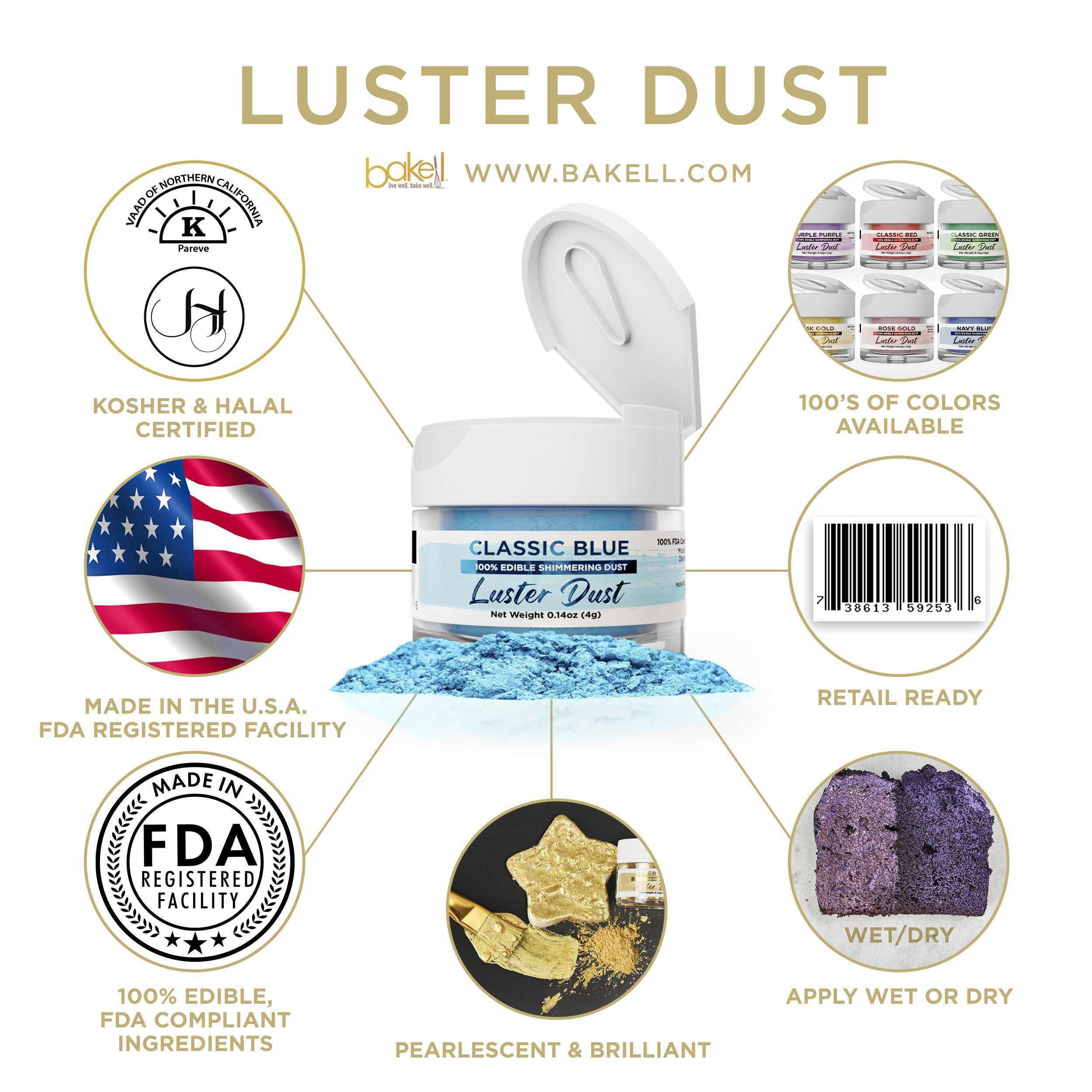 Bakell Classic Blue Edible Pearlized Luster Dust | Bakell.com