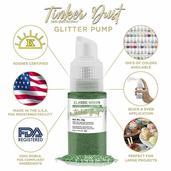 Classic Green Edible Glitter Spray 25g Pump | Tinker Dust | Bakell