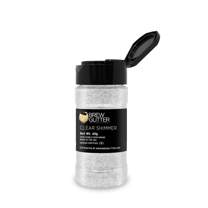 45g jar of Clear Shimmer Brew Glitter with a black flip-top cap and label on a white background.