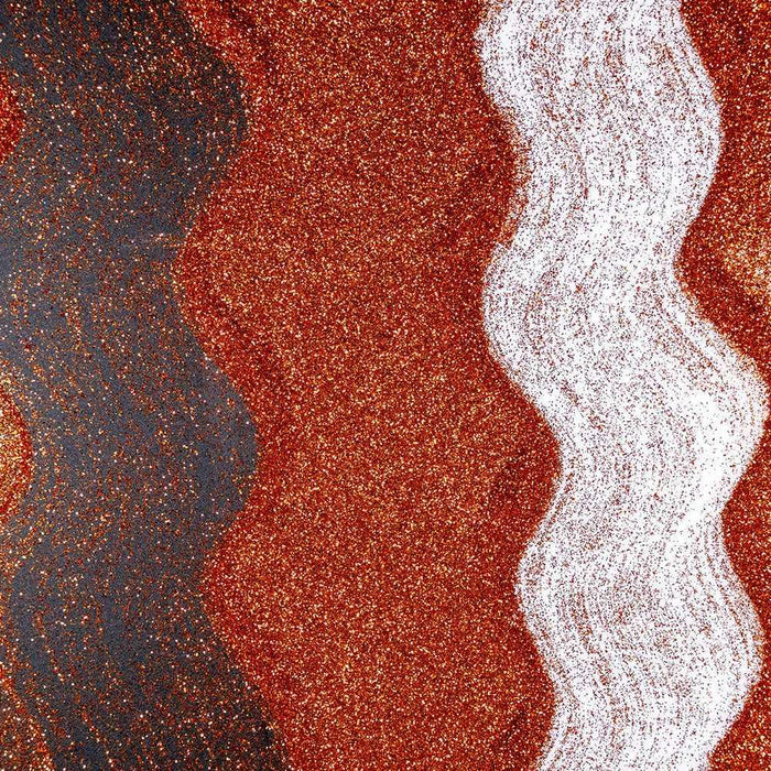 Copper Dazzler ultrafine metallic craft glitter with a wavy white glitter stripe on a dark background.