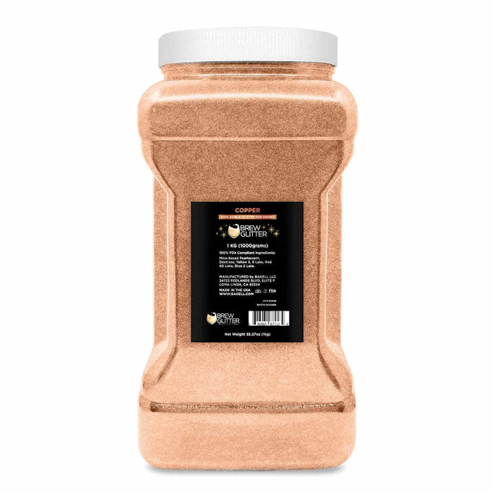 product label shot of bulk copper edible glitter