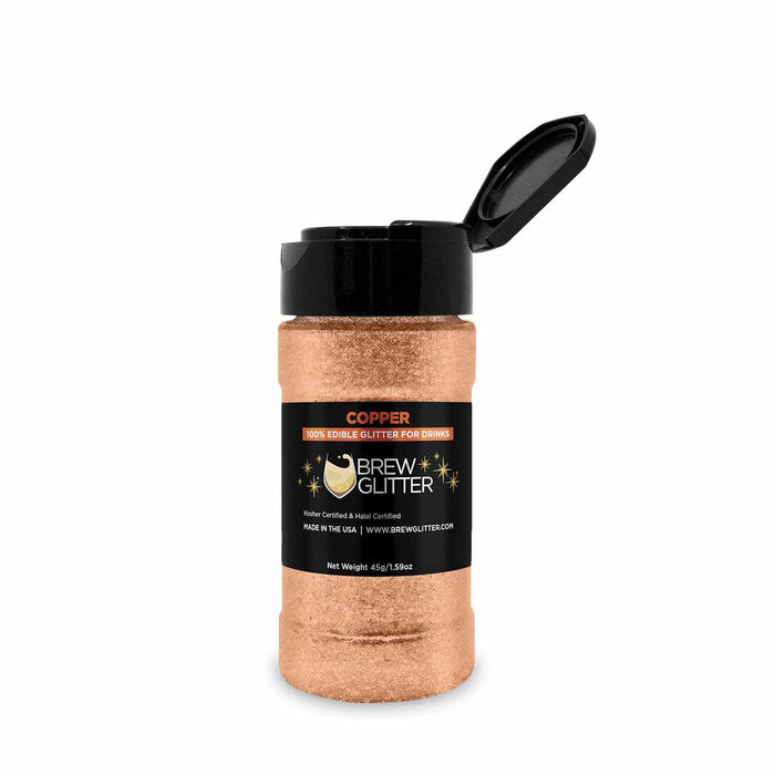 product shot of a large copper glitter jar
