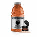 product shot of bronze glitter drink in a sports beverage bottle next to a jar