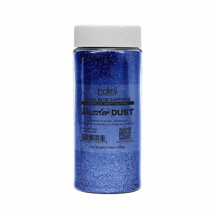 Bakell Dark Blue Sapphire 100g metallic craft glitter jar with white lid.