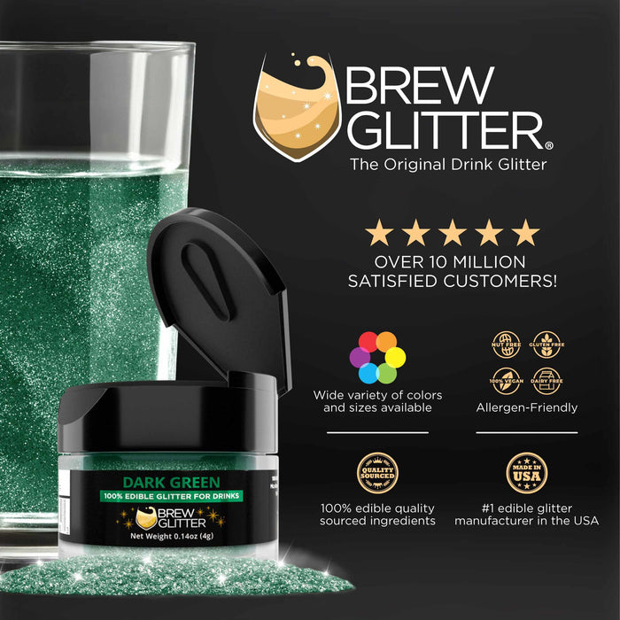 Hand holding a glass filled with Dark Green  Brew Glitter