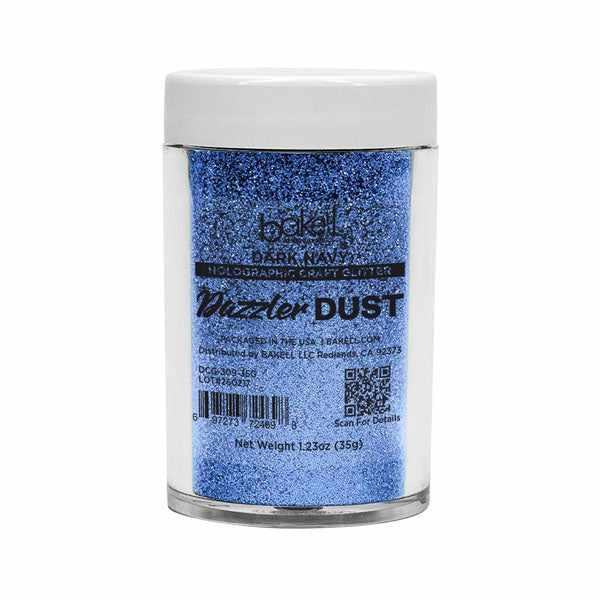 35g jar of Bakell Dark Navy Ultrafine Holographic Craft Glitter Dazzler Dust, premium polyester.