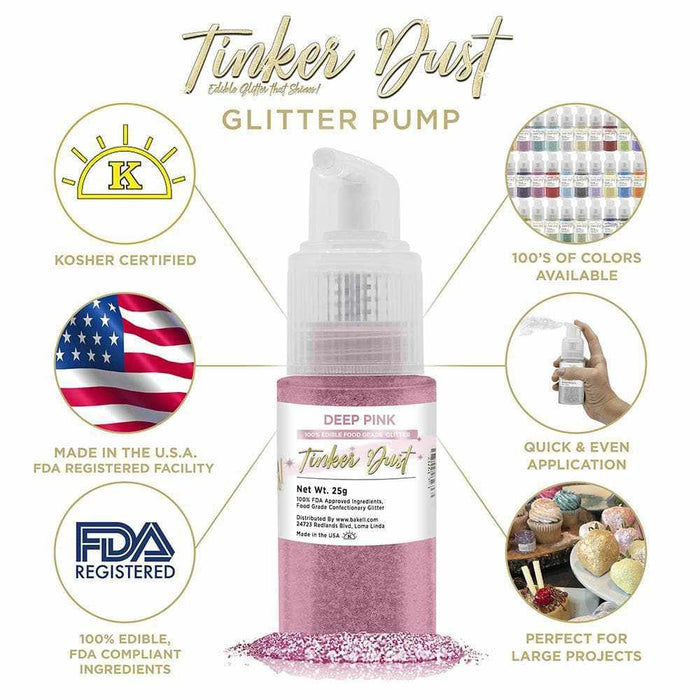 Deep Pink Edible Glitter Spray 25g Pump | Tinker Dust | Bakell